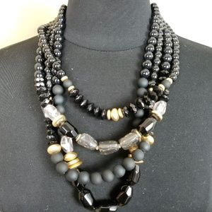 NWOT Chico's Black/Gold Short Multi-Stand Necklace